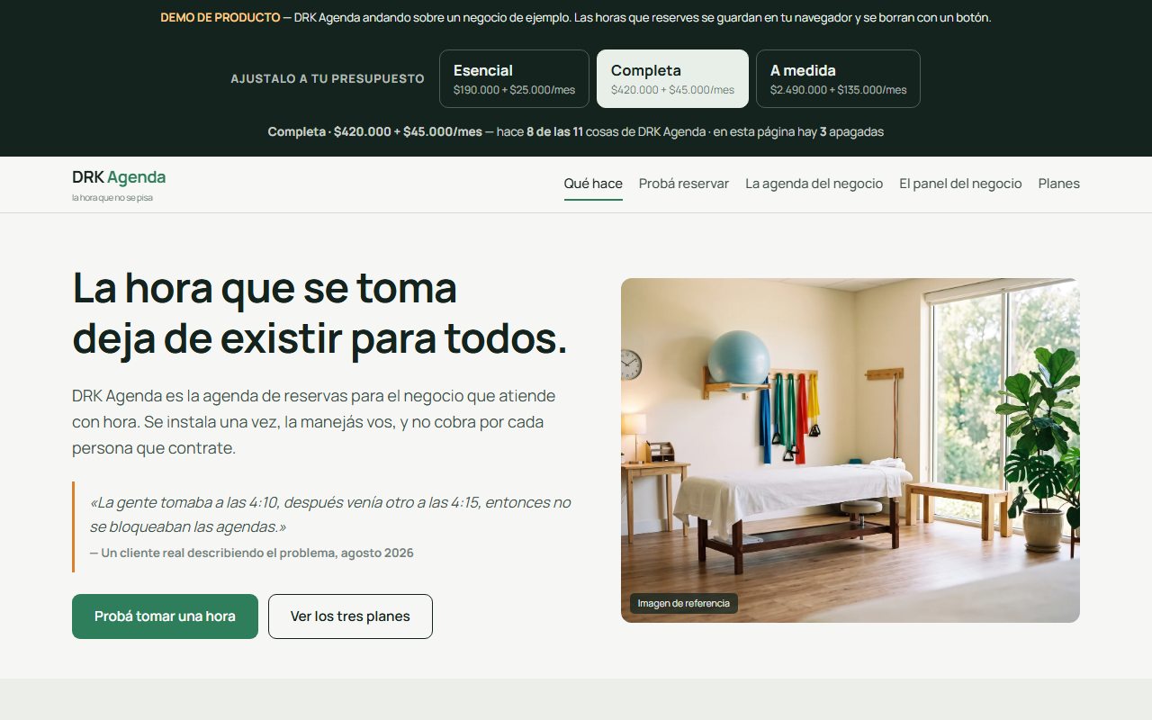 Vista del prototipo de interfaz DRK Agenda