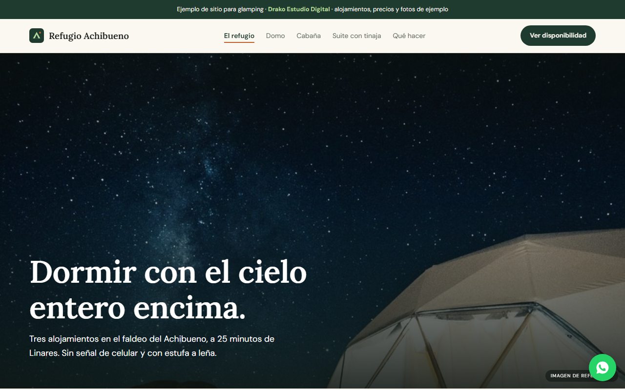 Vista de la demo web Refugio Achibueno