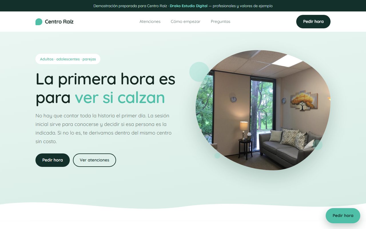 Vista de la demo web de psicología